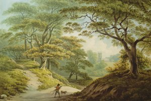Auckland Castle, Co. Durham - Utsikt over elven Gaunless, med Bishop Cosins kapell (akvarell på papir)